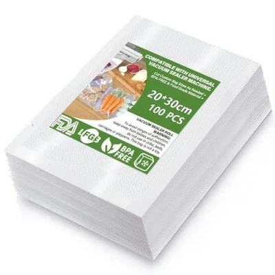 Image de Sac Sous Vide Alimentaire,Sacs à Faire le d&#039;air Gaufrés Convient Tous Machine Vide,pour la Conservation des Aliments et Cuisson,Sans BPA(100 Sachets,20 x 30cm)