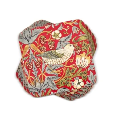 Afbeelding van Pimpernel Onderkant Strawberry Thief, Hout, Rood, Klein, Set van 6