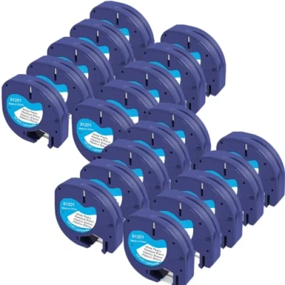 Afbeelding van Molabel Letratag labeltape, compatibel met Dymo 91221, S0721610, 91201, 12 mm x 4 m, voor LT 100H, LT110T, zwart op wit, 20 stuks