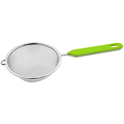Afbeelding van Fackelmann zeef Ø 10 cm, roestvrijstalen keukenvergiet, fijnmazige met kunststof inzetstuk (kleur: groen/zilver), hoeveelheid: 1 stuk