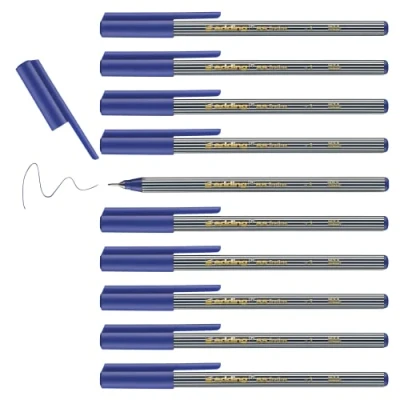 Afbeelding van edding 55 stuks viltstiften blauw 10 stiften 0,3 mm punt kleurstift om te schrijven, tekenen, onderstrepen, illustreren voor kinderen en volwassenen, school thuiskantoor of bedrijf