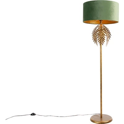 Afbeelding van QAZQA Smart vloerlamp goud 145 cm met kap groen incl. Wifi A60