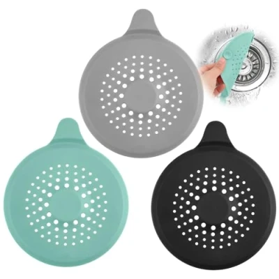 Afbeelding van RISVOWO Set van 3 universele siliconen badkuipfilters met zuignappen voor keuken, douche, badkuip
