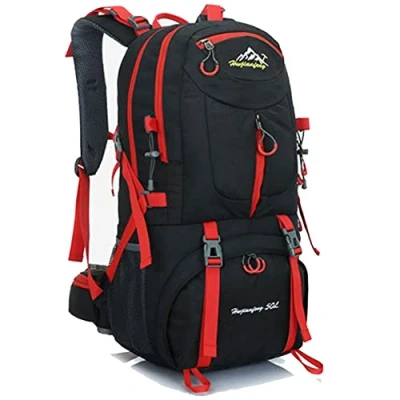 Afbeelding van MYMM Sportrugzak, 50 liter, ideaal voor outdoor, sport, wandelen, trekking, kamperen, bergbeklimmen, waterdichte rugzak zwart.