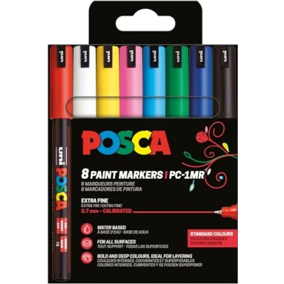 Afbeelding van Uni POSCA paintmarker PC 1MR, 0,7 mm, etui van 8 stuks in geassorteerde basiskleuren
