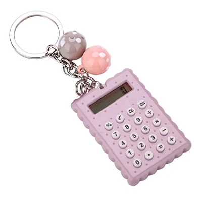 Afbeelding van Mini rekenmachine, elektronische rekenmachine met 8 cijfers van pvc, draagbaar, siliconen knoppen en gesp, sleutelhanger voor kinderen, studenten (grijs paars)