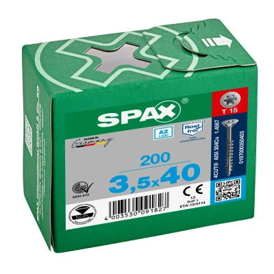Afbeelding van Spax Spaanplaatschroef platverzonken kop RVS T Star T15 deeldraad 3.5x40mm (per 200 stuks)