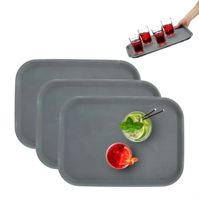 Afbeelding van Relaxdays dienblad antislip set van 3 35 x 25 cm opstaande rand grijs