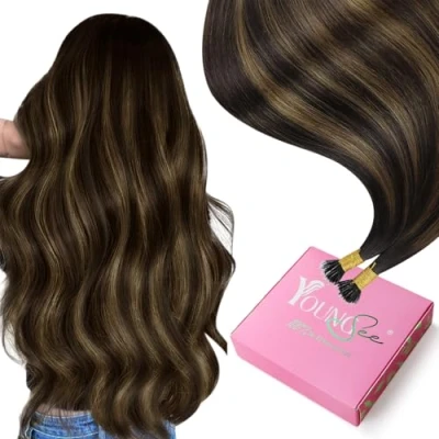 Afbeelding van YoungSee Extension Lussen Natuurlijk Haar Bruin 22 Inch Koude Verlenging Sweep Donkerbruin met Ring 50brin/50g Nanoring Ombre #2/2/6