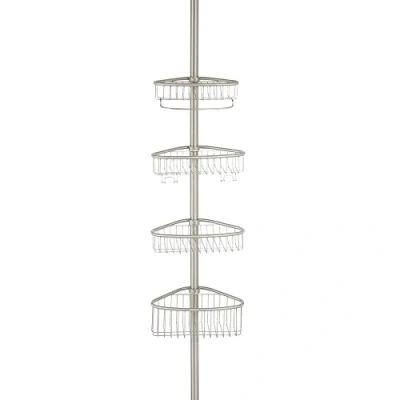 Image de Etagère d&#039;angle de douche téléscopique inox 4 niveaux avec crochets InterDesign