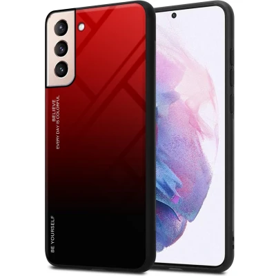 Afbeelding van Cadorabo Hoesje geschikt voor Samsung Galaxy S21 PLUS in ROOD ZWART Tweekleurige beschermhoes van TPU silicone Case Cover en achterzijde gehard glas