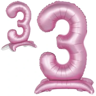 Afbeelding van Ballon 3ème Anniversaire Numéro 3 Rose Debout XXL Géant en Aluminium 82cm Decoration Fille, de Deco pour Anniversaire.