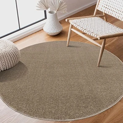 Image de SANAT Tapis de salon à poils courts Uni moderne Pour chambre coucher, bureau, couloir, d&#039;enfant et cuisine Beige, 80 cm Rond