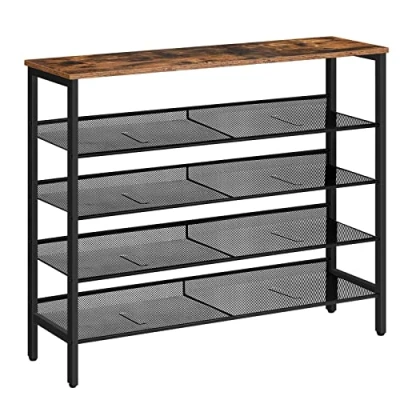 Afbeelding van HOOBRO Schoenenrek, schoenenrek met 5 niveaus, 100 x 30 85 cm, plat of schuin rek, stabiel, opbergrek, voor entree, woonkamer, slaapkamer EBF101XJ01