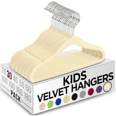 Afbeelding van Utopia Home 30 stuks fluwelen kleerhangers voor kinderen, duurzaam, 30,5 cm, standaard kleerhangers, perfect dagelijks gebruik, ideaal peuters, ivoorkleurig