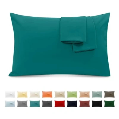 Afbeelding van 100% Katoenen Kussenhoes 50x80 cm 2 PCS, Rechthoekig Puro Coton Jersey 120GSM Bestand en Hypoallergeen Kussenovertrek Turquoise