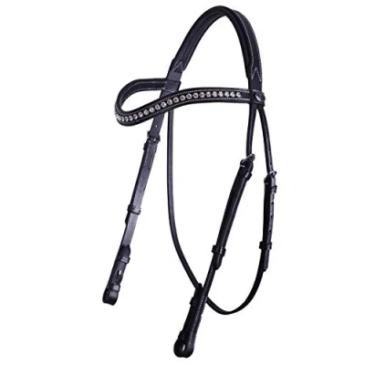 Afbeelding van QHP Show Trense luxe leer strass (warmbloedig) zwart