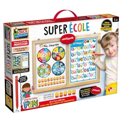 Afbeelding van Lisciani Montessori Pen: Super School Magneetbord voor kinderen vanaf 3 jaar Maxi formaat Ergonomische pen Speels leren Stimuleert verkenning Made in Italy
