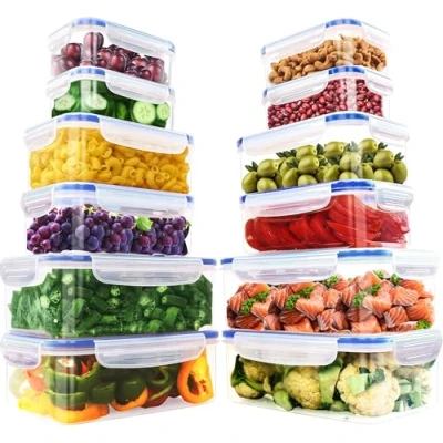 Afbeelding van 24 pack luchtdichte plastic voedselopslagcontainers met deksels (12 containers, 12 deksels) voor pantry lekvrij, magnetron en vriezerbestendig BPA vrij (blauw)