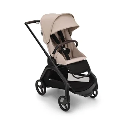 Afbeelding van Bugaboo Dragonfly urban kinderwagen, lichtgewicht in elke stand met één hand inklapbaar, zwart onderstel en Desert Taupe zonnekap