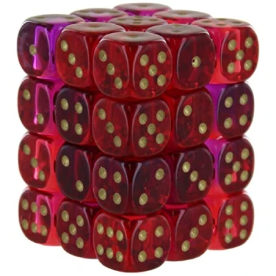 Afbeelding van Chessex Gemini Translucent Red Violet/gold D6 12mm Dobbelsteen Set (36 stuks)