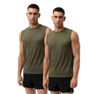 Afbeelding van DANISH ENDURANCE Sport Tank Top voor Heren Quick Dry Gerecycelde Materialen Olijfgroen L 2 pack
