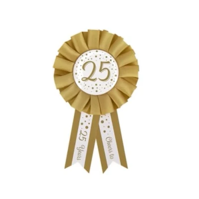 Afbeelding van Leeftijden Rozet 25 jaar Wit/ Goud 14cm per stuk