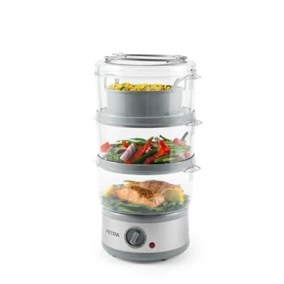 Afbeelding van Petra PT2726ZV2HEVDE Stoomkoker, grote inhoud 7,5 l, 3 onafhankelijke manden, niveaus, 1 rijstkokermand, 500 W, timer 60 minuten, BPA vrij voor koken, groenten, vis,