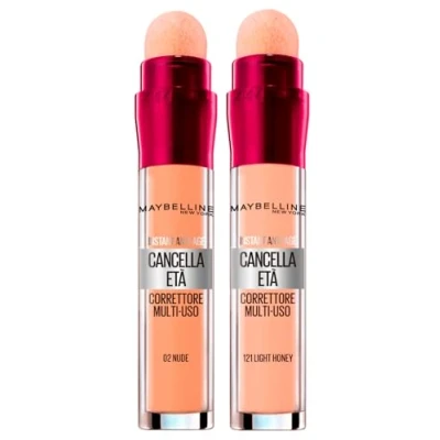 Afbeelding van Maybelline New York Anti aging vloeibare concealer, multifunctioneel, kleur 02 nude met spons applicator + Clear Age Liquid Concealer 121 Light Honey tegen donkere kringen Instant