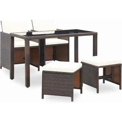 Afbeelding van 5 delige Tuinset met kussens poly rattan bruin
