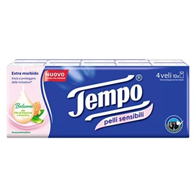 Afbeelding van Tempo 4 laagse zakdoeken met aloë vera voor de gevoelige huid, 10 verpakkingen elk 9