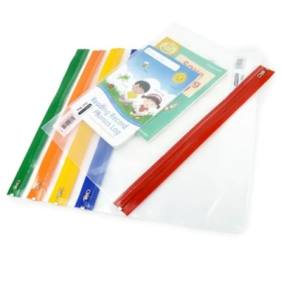 Afbeelding van Rapesco 1503 Zippi documententas met metalen ritssluiting, A4+, transparant strepen in verschillende kleuren, 5 stuks