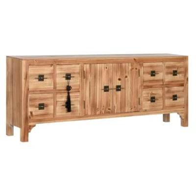 Afbeelding van Tv meubel Home ESPRIT Zwart Natuurlijk Spar Hout MDF 130 x 24 51 cm