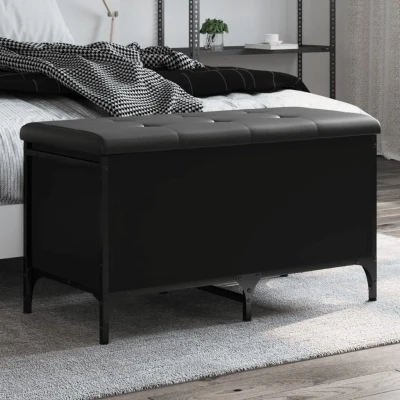 Afbeelding van Opbergbankje 82x42x45 cm bewerkt hout zwart