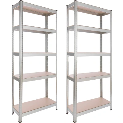 Afbeelding van AREBOS 2x Stellingkast Opbergrek 5 Planken 350 kg Draagkracht 180x75x30 cm Metaal/MDF te gebruiken als werkbank