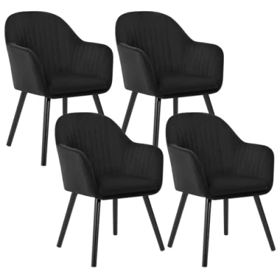 Afbeelding van WOLTU Set van 4 eetkamerstoelen fluweel en massief hout, receptiestoelen, zwart, BH259sz