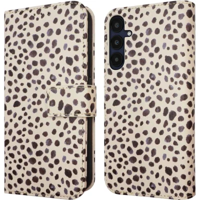 Afbeelding van iMoshion Hoesje Geschikt voor Samsung Galaxy A55 Met Pasjeshouder Design Bookcase smartphone Meerkleurig / Black And White Dots