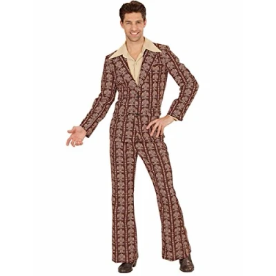 Afbeelding van Widmann Hippie Kostuum Groovy George 70s Heren Kostuum, Old School Man Bruin Large Carnavalskleding Verkleedkleding