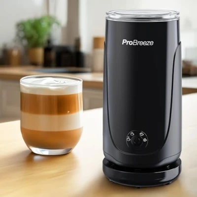 Afbeelding van Pro Breeze Elektrische melkopschuimer 4 in 1 warme en koude voor cappuccino, chocolademelk, geruisloos, snel, gemakkelijk te reinigen anti aanbaklaag, zwart