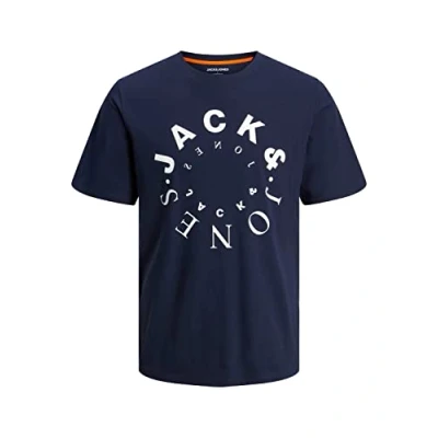 Afbeelding van JACK &amp; JONES Jjwarrior T shirt voor heren met ronde hals, Navy Blazer/Print: Groot