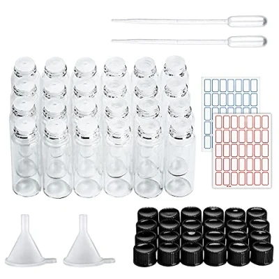 Afbeelding van 24 transparante flessen, 5 ml, leeg, van glas, fles met etherische olie, reisfles voor oliën