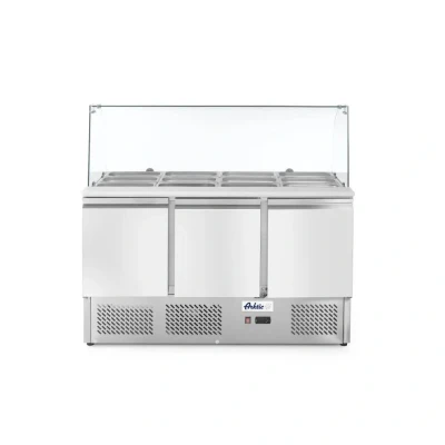 Afbeelding van Saladette 3 Deurs, Glazen Opzetvitrine, 4x GN 1/1, 1365x700x(H)1300mm Hendi