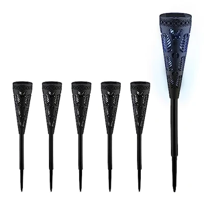Afbeelding van Relaxdays solar tuinfakkels solarlampen met grondpen 41 cm buitenverlichting zwart Pak van 6
