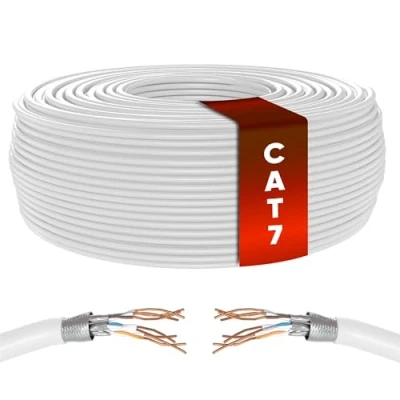 Afbeelding van Mr. Tronic Cat 7 Ethernet kabel, 50 m, 100% koper, High Speed Cat7 ethernetkabel, LAN kabel voor binnen, zonder RJ45 stekkers, 28AWG, SFTP internetkabel (50 meter, wit)