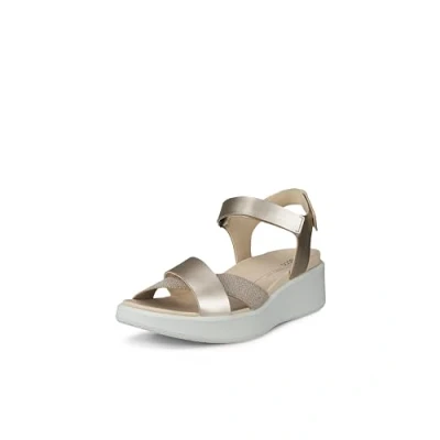 Afbeelding van ECCO Flowt Wedge Sandalen met plateauzool, Dames, Maat: 38, Pure white/gold Leer en textiel