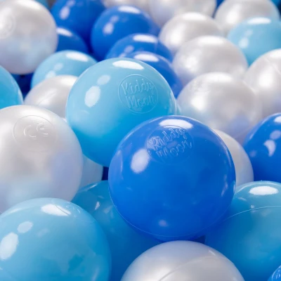 Afbeelding van KiddyMoon 200 ∅ 7cm, plastic gekleurde ballen voor kinderzwembad gemaakt in de EU, babyblauw/blauw/parel