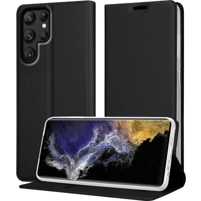 Afbeelding van Cadorabo Hoesje geschikt voor Samsung Galaxy S22 ULTRA in CLASSY ZWART Beschermhoes met magnetische sluiting, standfunctie en kaartvakje Book Case Cover Etui