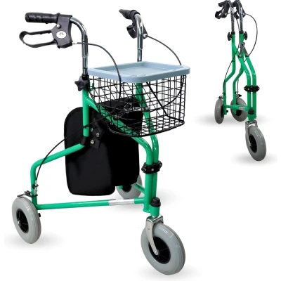 Afbeelding van Mobiclinic Caleta Wandelaar voor Senioren Rollator met 3 Wielen Vergrendelbare Remmen Stoel en Rugleuning Opvouwbare Verstelbare in Hoogte Lichtgewicht Mand Draagtas Groen