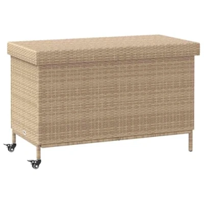 Afbeelding van vidaXL Tuinbox met wielen 110x55x73 cm poly rattan gemengd beige