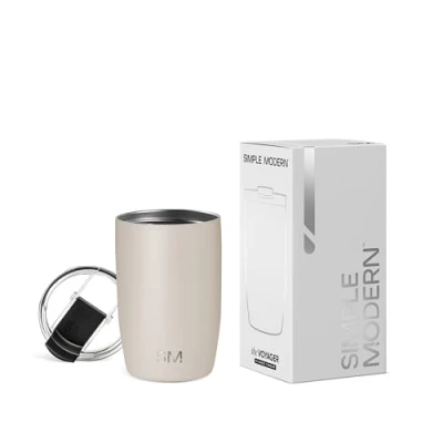 Afbeelding van Simple Modern Reiskoffiemok met klapdeksel Geïsoleerde ijskoffiemok van roestvrij staal Geschenken voor mannen en vrouwen Voyager Collectie 350 ml Amandelberk